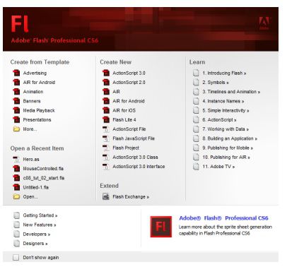 adobe flash cs6 interface